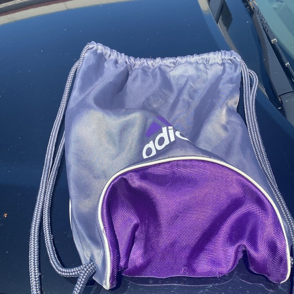 ADIDAS Drawstring Bag Women’s Purple Grayb Mini Backpack Shoe Mesh Gym - Picture 12 of 15